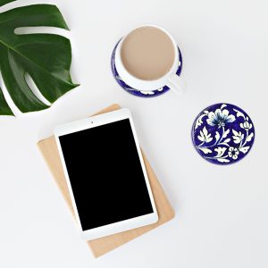 Handmade blue pottery coaster 6