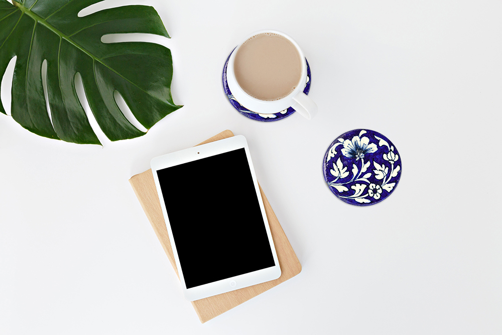 Handmade blue pottery coaster 6