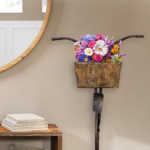 Beautiful brown bicycle flower basket wall art