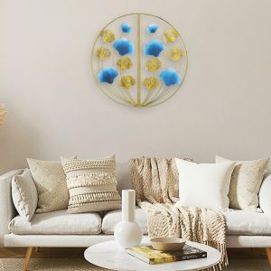 Beautiful hand cut medley of blue, white and golden leaves