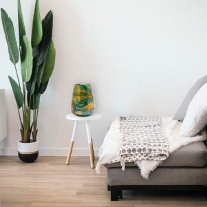 Beautiful glass lava table lamp with green and yellow hues