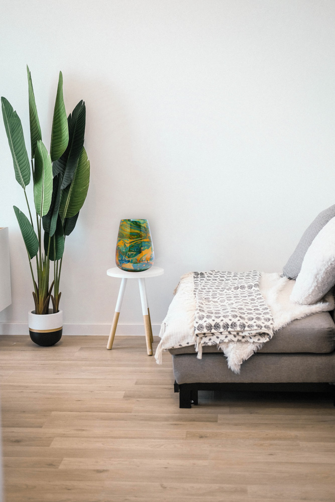 Beautiful glass lava table lamp with green and yellow hues