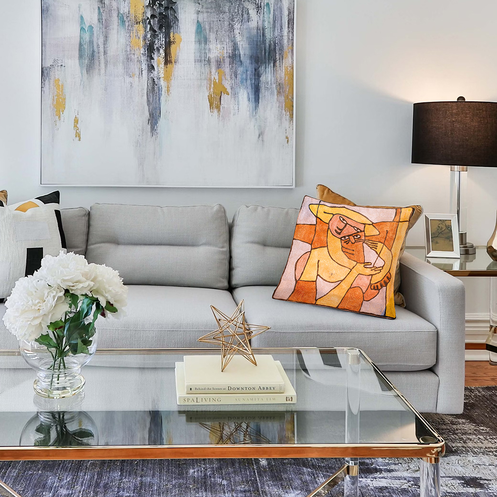 Beautiful lady and cat cushion cover