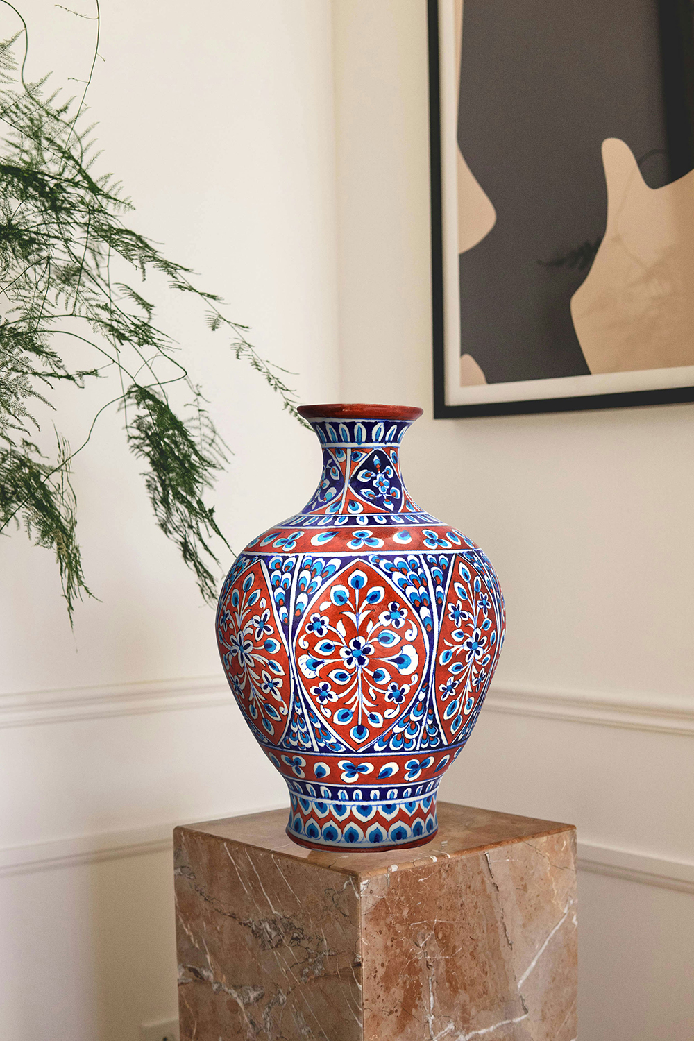 Striking blue pottery table vase 15