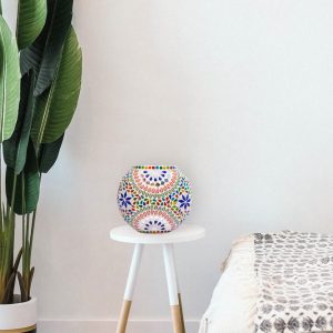 Stunning round white glass table lamp with multicolour design 2