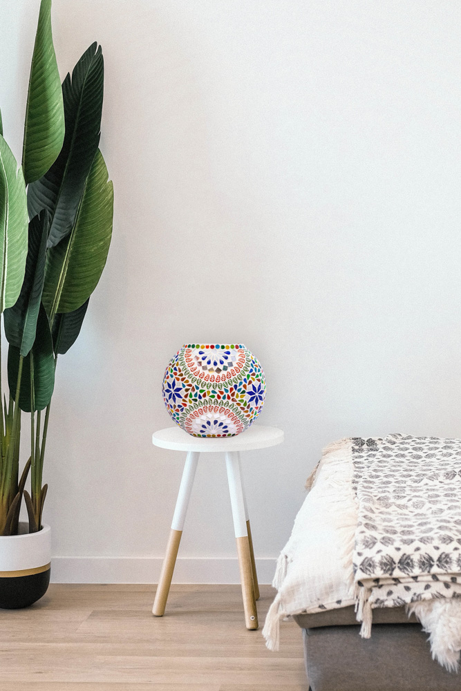 Stunning round white glass table lamp with multicolour design 2