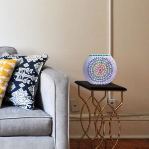 Stunning round white glass table lamp with multicolour design 4