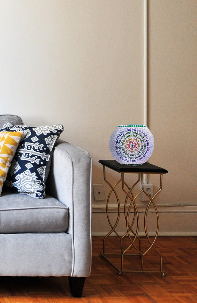 Stunning round white glass table lamp with multicolour design 4