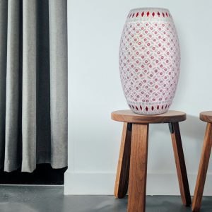 Stunning oval white and red glass table lamp