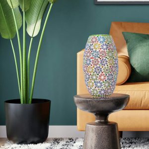 Stunning oval glass table lamp with multi colour floral design