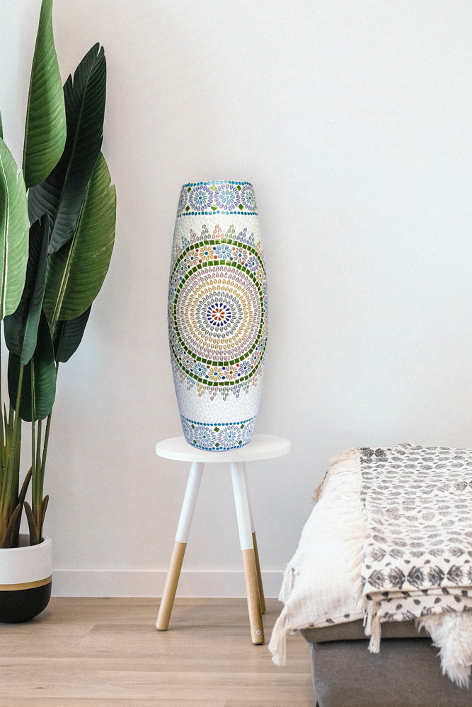 Beautiful floral hand crafted glass oval floor lamp