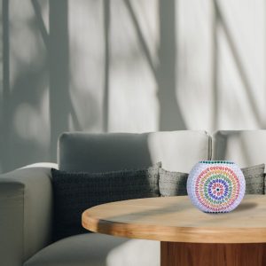 Stunning round white glass table lamp with multicolour design 3