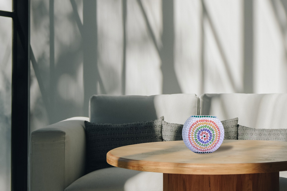 Stunning round white glass table lamp with multicolour design 3