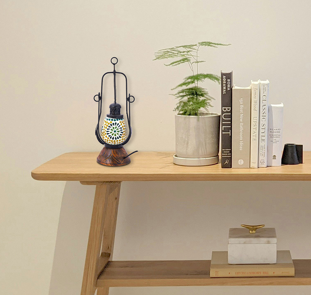 Multicolour lantern with wooden base 1