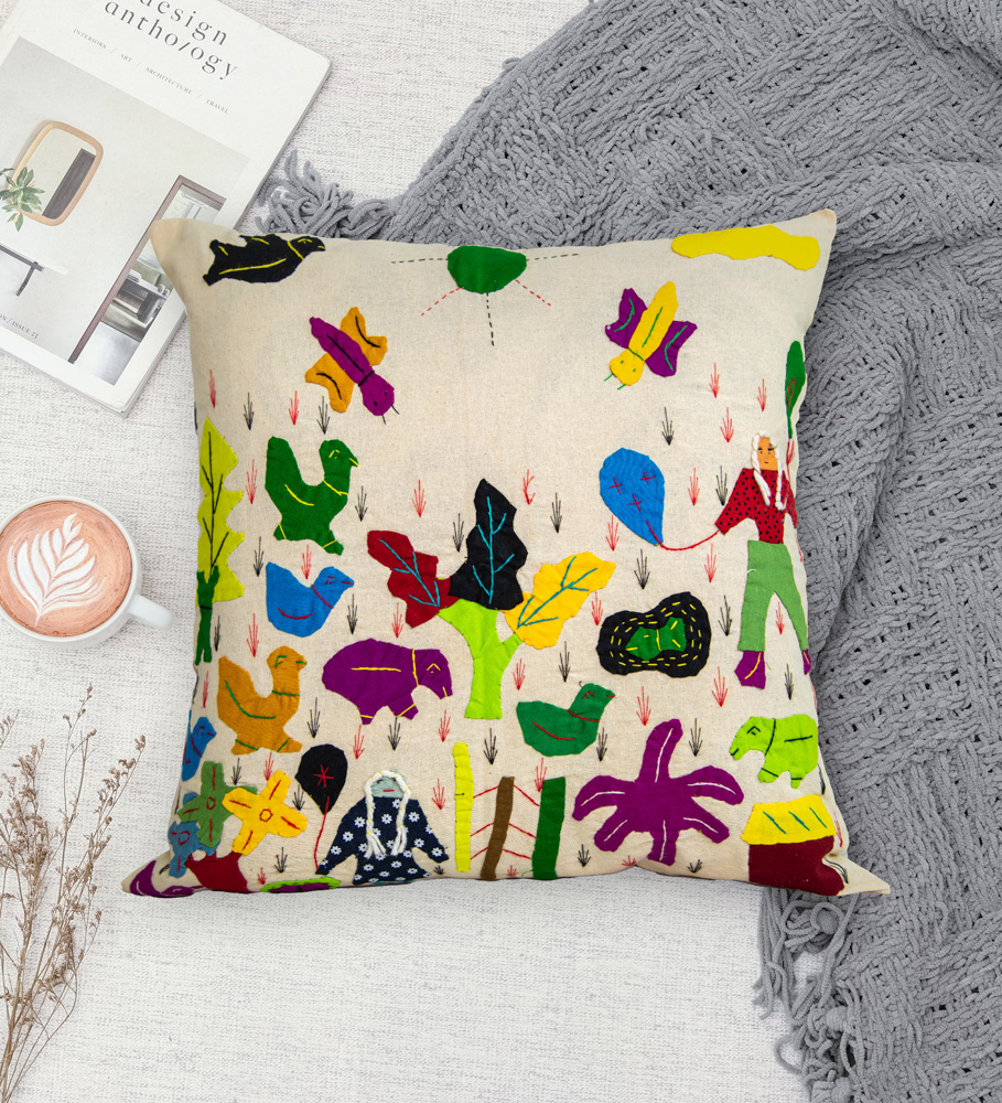 Stylish pipli art colourful cushion