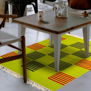 Light green with black and red dhurrie for your living space