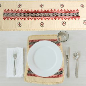 Toda Embroidered Table Runner and Table Place Mats set of 6