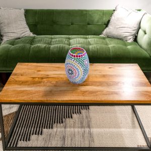 Stunning oval white glass table lamp with a multicolour design 1