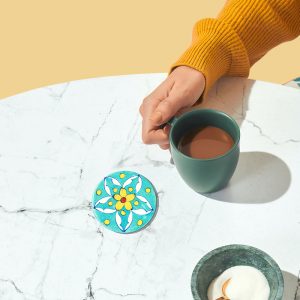 Handmade blue pottery coaster 1