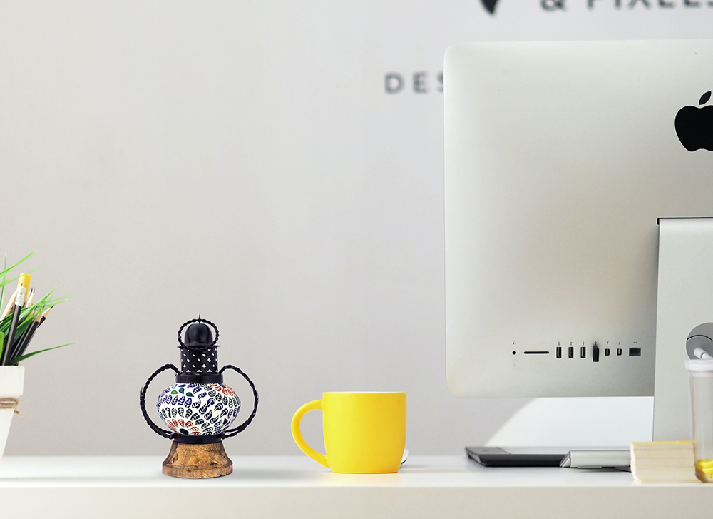 Multicolour lantern with wooden base 2