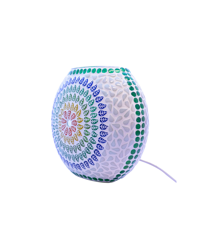 Stunning round white glass table lamp with multicolour design 4 - Image 3