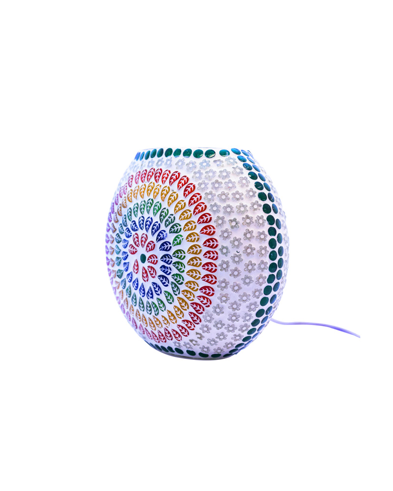 Stunning round white glass table lamp with multicolour design 3 - Image 3