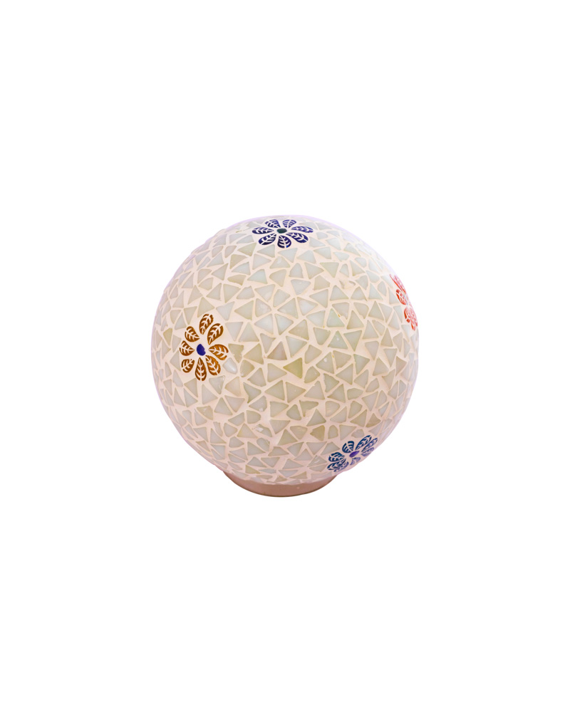 Stunning round white glass table lamp with blue and green flowers - Image 3