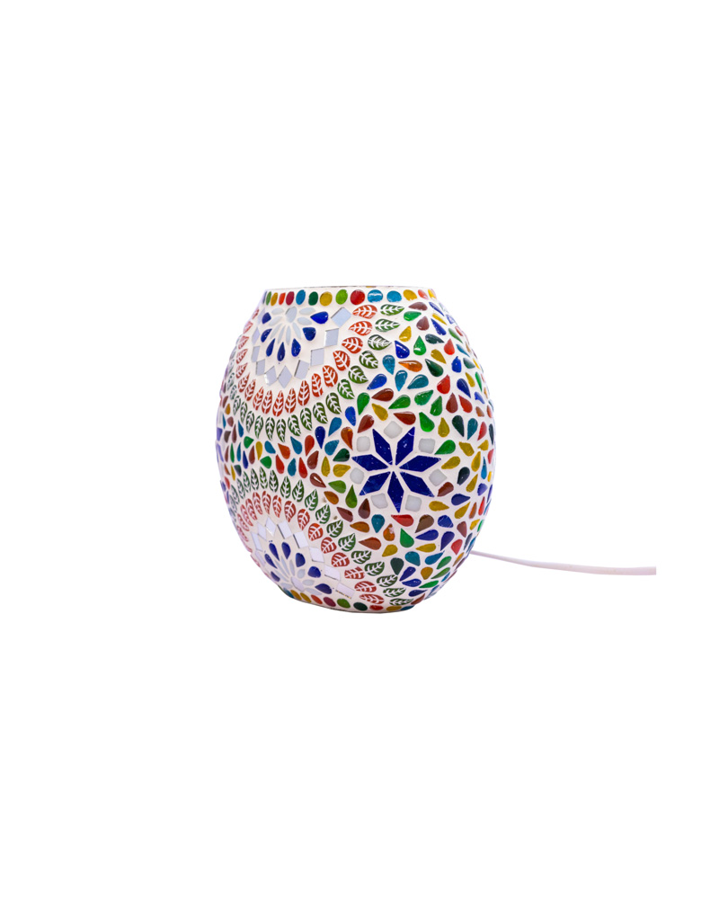 Stunning round white glass table lamp with multicolour design 2 - Image 3