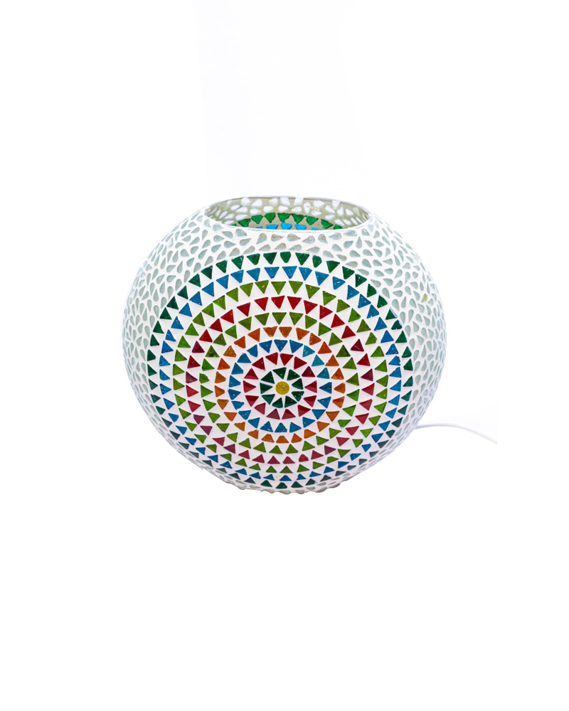 Stunning round white glass table lamp with multicolour design 9 - Image 4