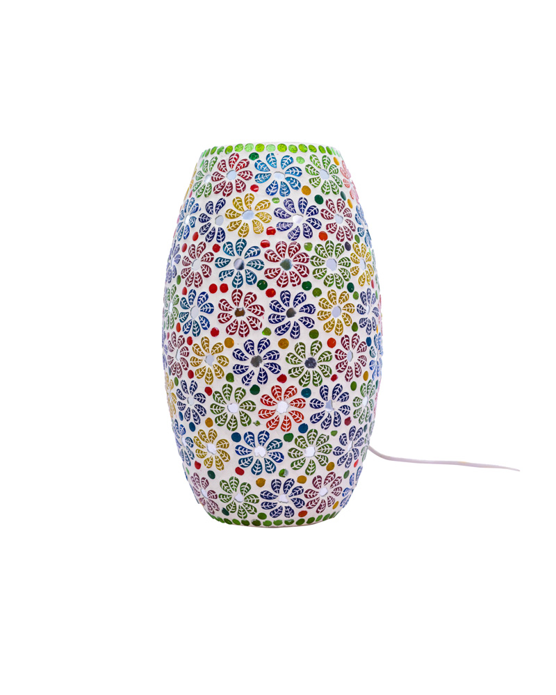 Stunning oval white glass table lamp with yellow flowers separated by green circles - Image 2