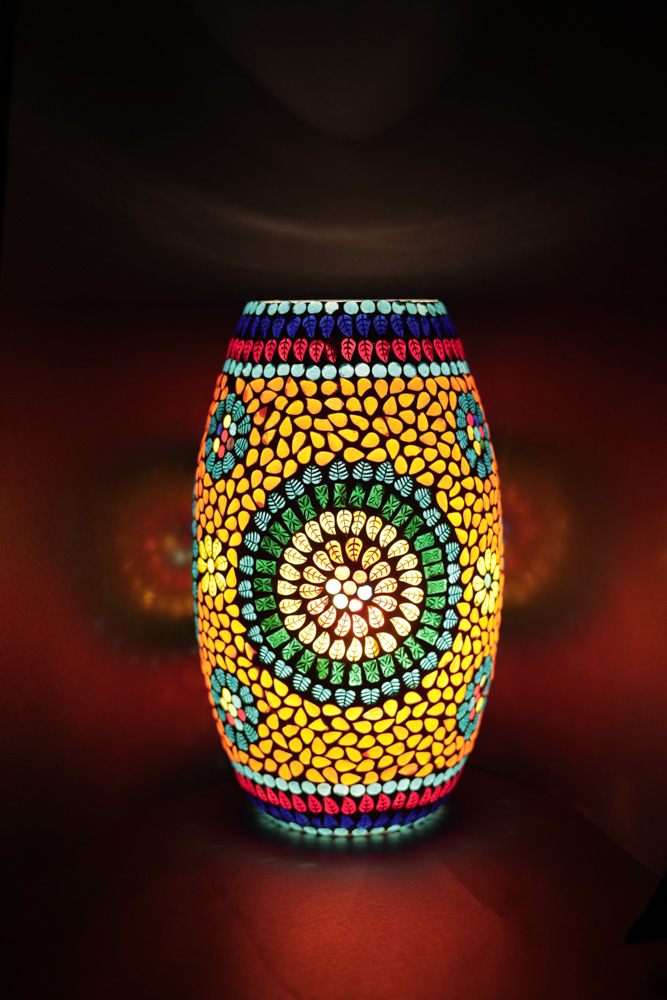 Stunning oval white glass table lamp with multi colour design 3 - Image 4