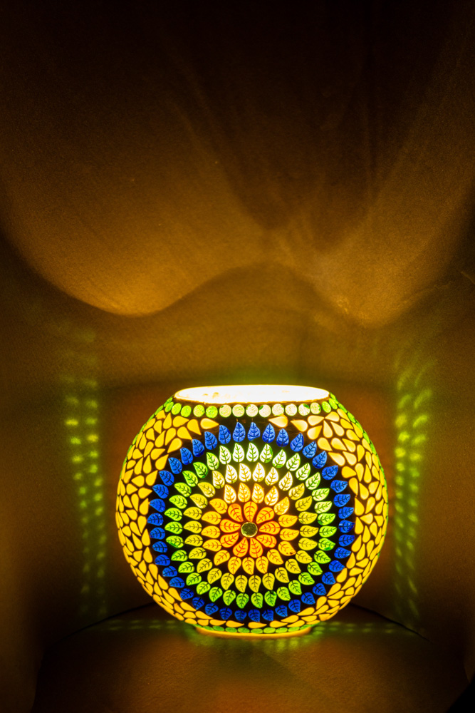 Stunning round white glass table lamp with multicolour design 4 - Image 5