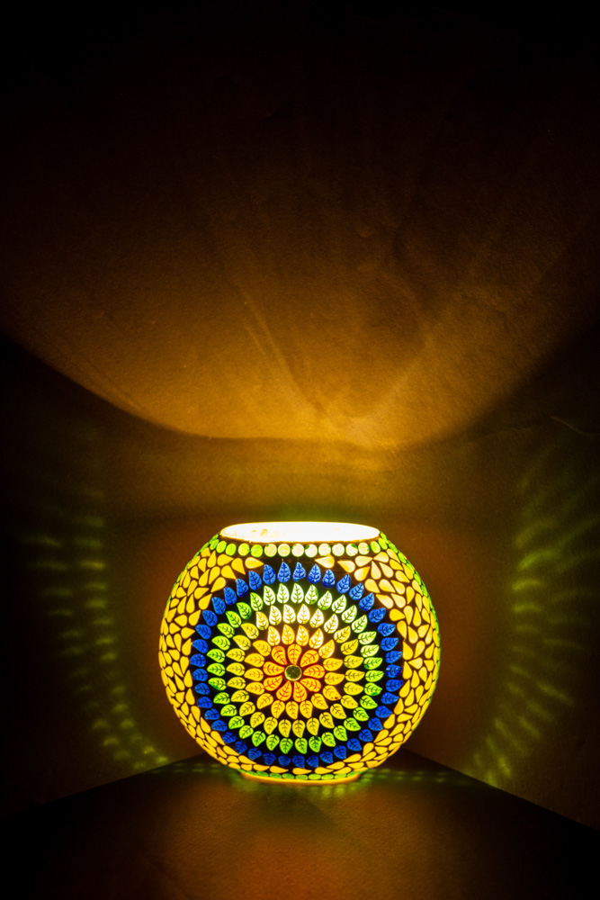 Stunning round white glass table lamp with multicolour design 4 - Image 6