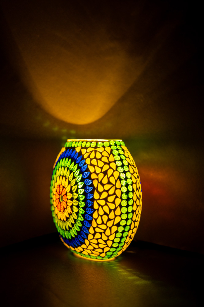 Stunning round white glass table lamp with multicolour design 4 - Image 7