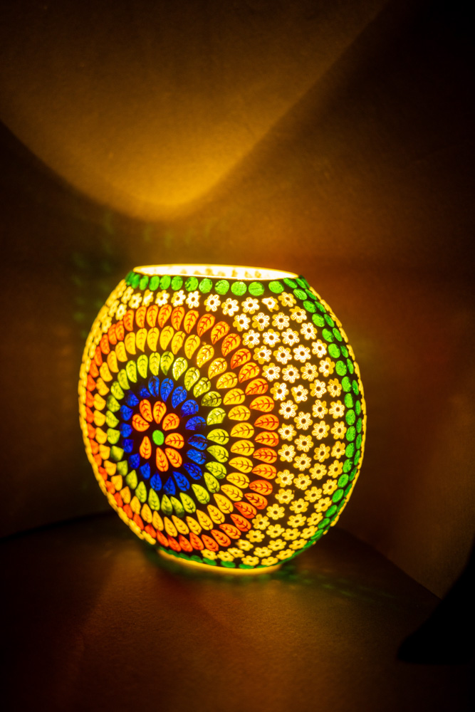 Stunning round white glass table lamp with multicolour design 3 - Image 5