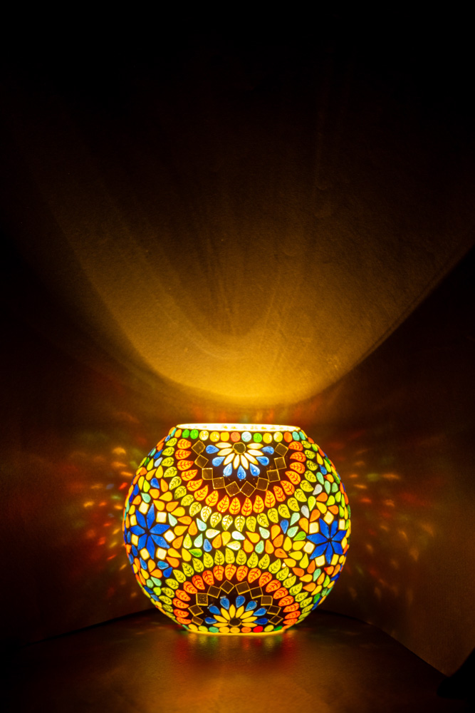 Stunning round white glass table lamp with multicolour design 2 - Image 5