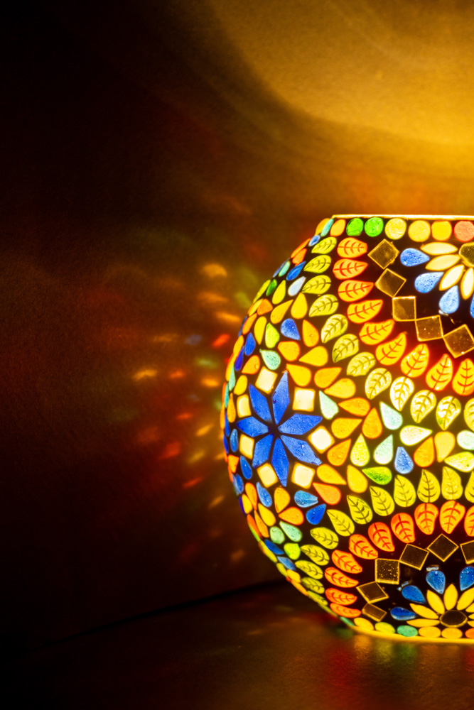 Stunning round white glass table lamp with multicolour design 2 - Image 6