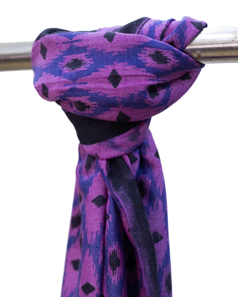 Shades of purple and black matka silk hand block print scarf - Image 2