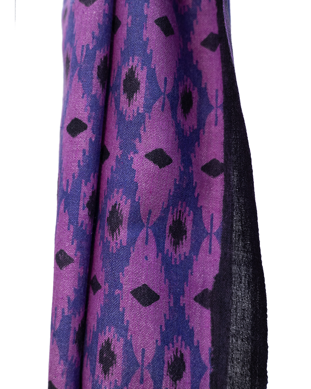 Shades of purple and black matka silk hand block print scarf - Image 3