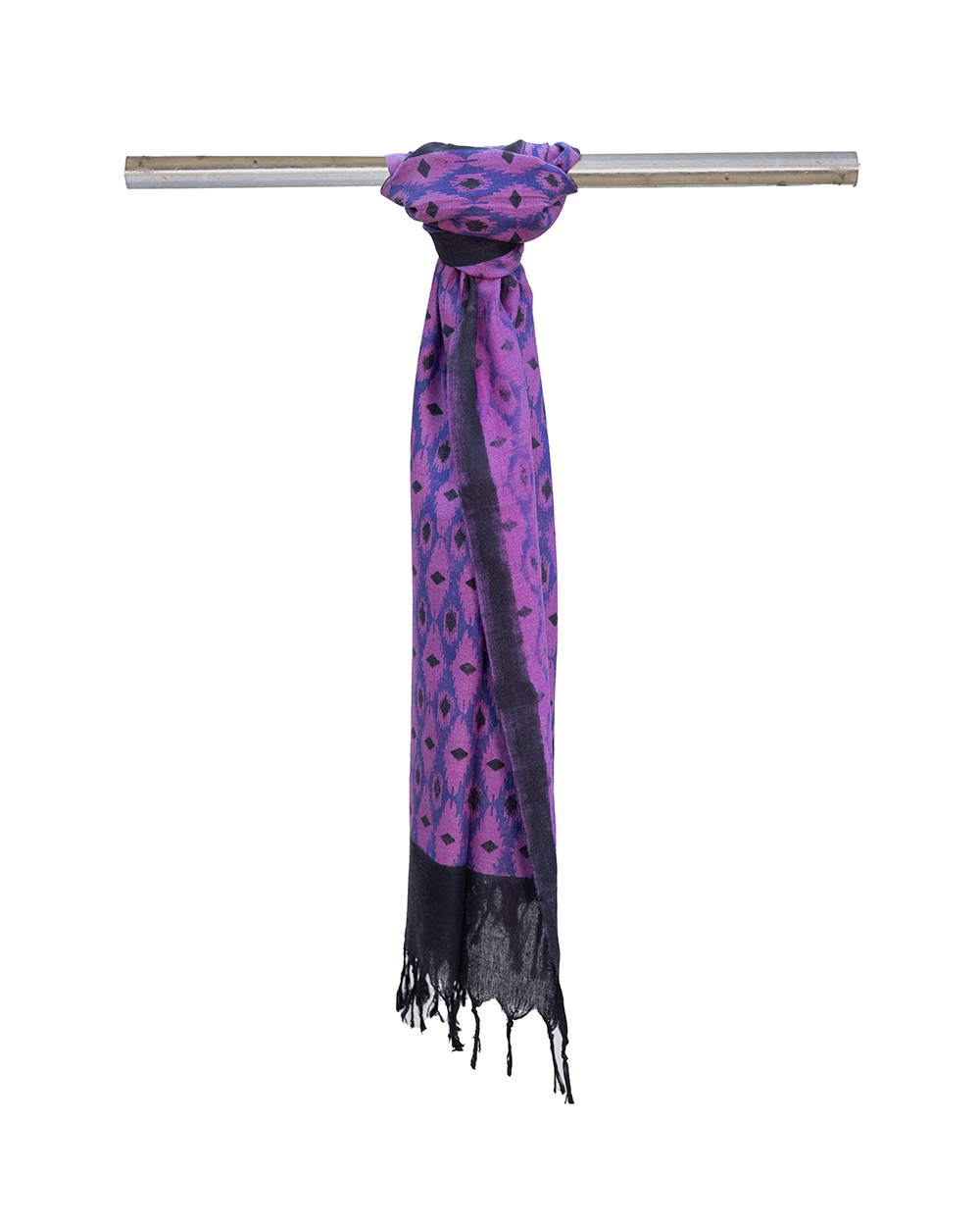 Shades of purple and black matka silk hand block print scarf - Image 4