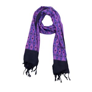Shades of purple and black matka silk hand block print scarf