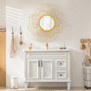 Gold sheen iron hand welded flower mirror