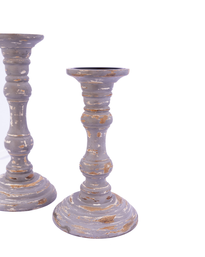 Set of 2 antique grey candleholders - Image 3