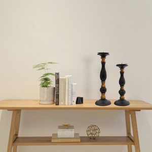 Set of 2 antique black and gold candleholders 1