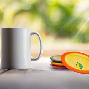 Channapatna Round Leaf Wooden Coasters set of 4