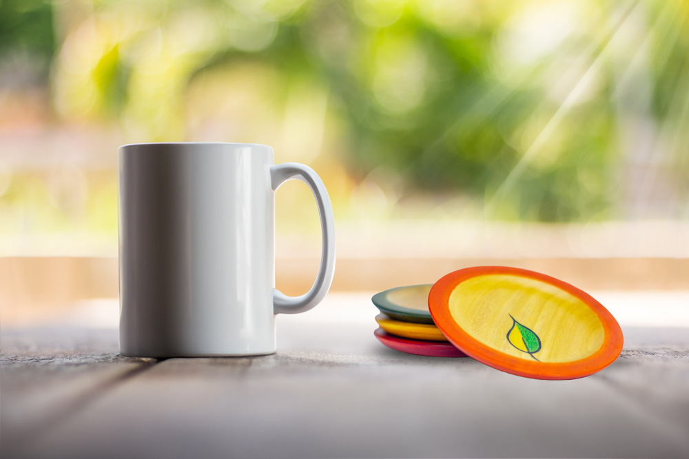 Channapatna Round Leaf Wooden Coasters set of 4