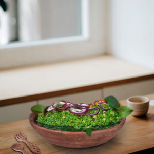 Stunning salad bowl with intricately carved salad fork(H: 12 incs, W: 2.5 inches) and spoon(H:12 incs, W:2.7 inches) set